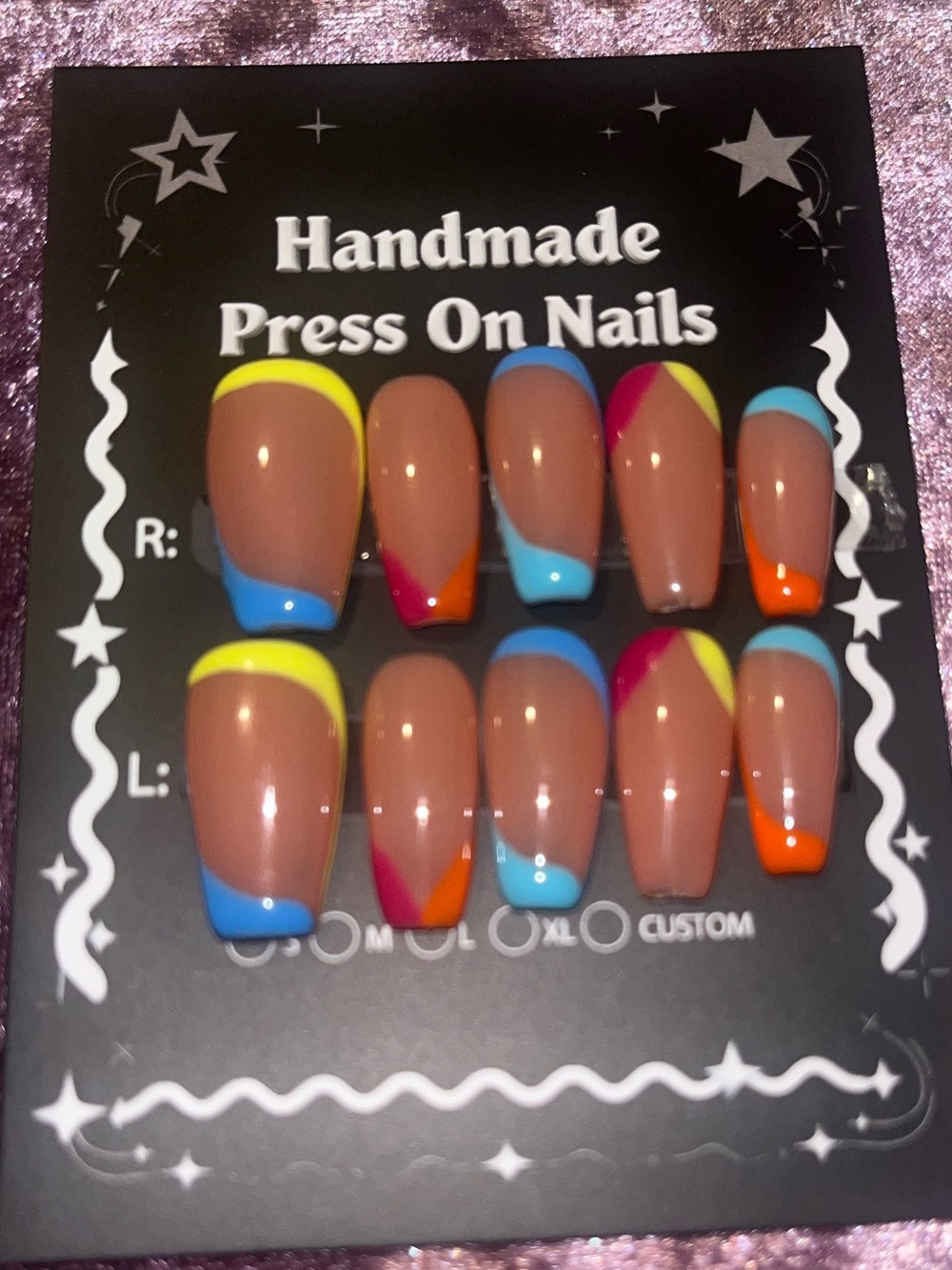 Handmade Press On Nails - Multicolor French Tip Design - Picture 1 of 2